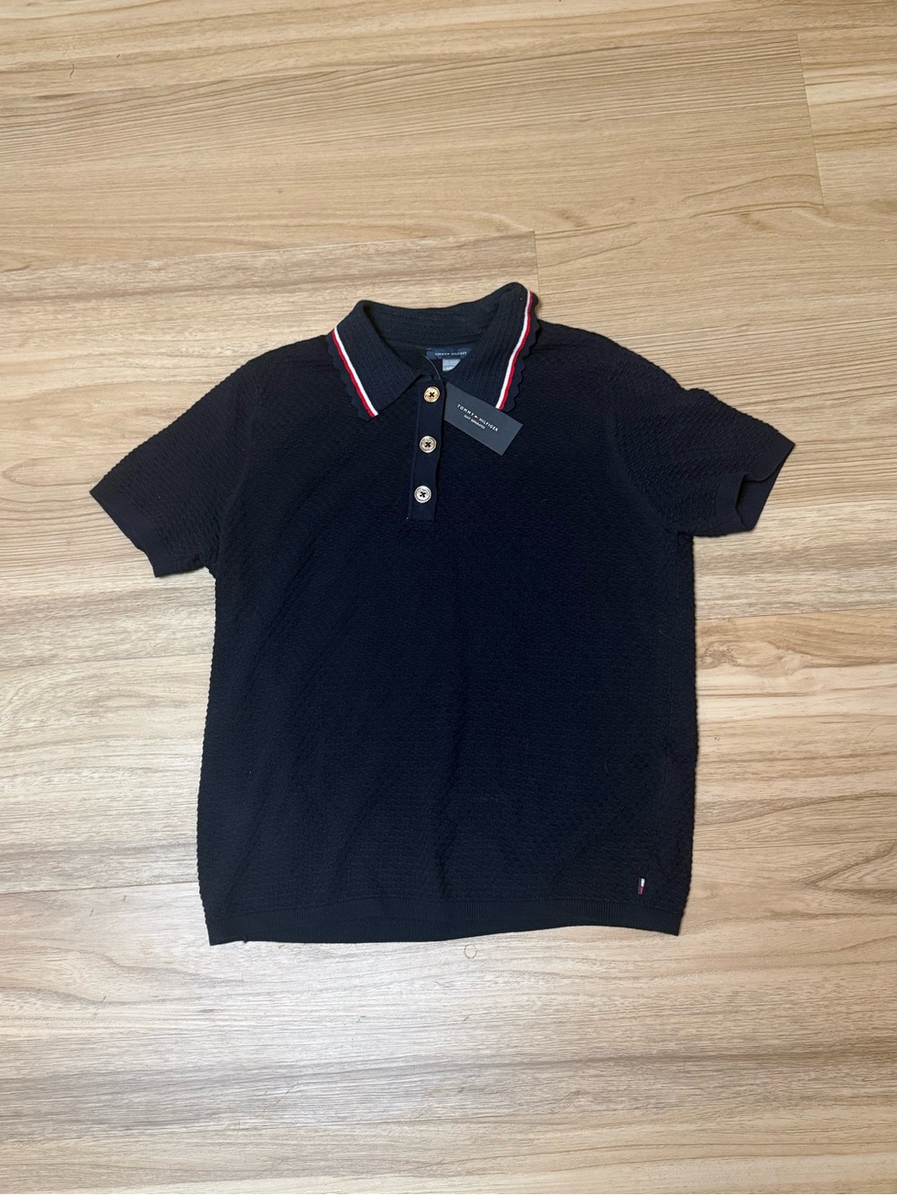 Tommy Hilfiger Women's Classic Knit Short-Sleeve Polo T-Shirt Size Large Navy